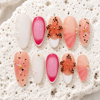 Faux Ongles Réutilisables de Luxe Faits Main Rose Fleurs 3D Orchidée French Manucure Amande Personnalisables Logo Vente en Gros