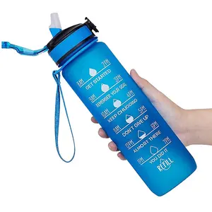 Doyoung Custom ized Wasser flaschen 1 Liter wieder verwendbare Private Label Black Titan Sport wasser flasche Bpa Free Plastic mit Stroh deckel