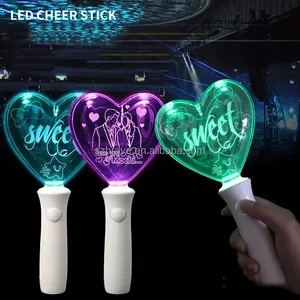 Wholesale 15 Color Changing Heart Shape Glowing Light Stick Custom Party Concert Led Kpop Cheering RGB Light Stick