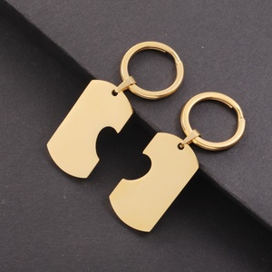 Couples Gift Half <b>Heart</b> Pendant Blank Keychain Name Engraved 18K Gold Stainless Steel Pendants Keychain - Product Image 1