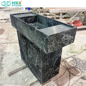HZX Natural Alpes Verde Mármore Verde Pia Do Banheiro Handmade Navio Vanity <span class=keywords><strong>Basin</strong></span> Lavatório De Pedra Ecológico - Product Image 5