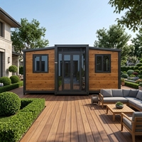 Maison modulaire extensible en panneaux de bois, double aile, entrée vitrée, cabane de jardin, maison de cour, structure en acier, vente en gros OEM