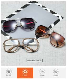 Lunettes de soleil pour hommes tendance vintage 2019, monture en métal, lunettes de soleil miroir, lunettes de soleil carrées surdimensionnées - Product Image 6