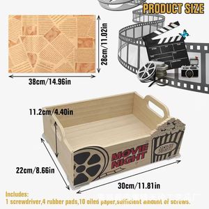 Caja de almacenamiento de madera para refrigerios de noche con asas, bandeja para comida, bandeja para palomitas de maíz. - Product Image 5