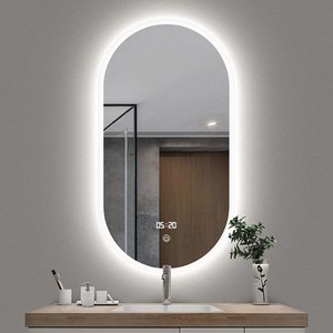 Miroir de bain intelligent au design moderne Lumières Nouveau miroir de maquillage ovale pour salle de bain Affichage de l'heure Fonction lumineuse Solution de conception graphique - Product Image 1