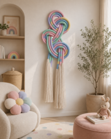Art mural en corde de style bohème moderne |   Sculpture textile nordique |   Grande décoration murale en coton avec pompons pour salon, chambre à coucher, chambre d'enfant