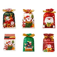 Sacs en plastique colorés à thème de Noël avec cordon de serrage, jetables, en PE épais, pour cadeaux de fête, emballage cadeau, vente en gros