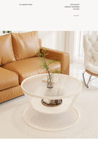 Petite table basse ronde en verre pour salons de maisons compactes, style luxe léger pour hôtels et appartements, table de couleur crème