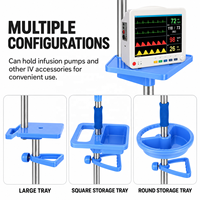 Support de perfusion mobile réglable en acier inoxydable avec 4 crochets, plateau de rangement et base à cinq roulettes pour hôpital