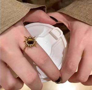 Nouvelles tendances 2025, vente en gros de bagues vintage européennes en pierres précieuses, anneaux minimalistes plaqués or pour femmes, œil de tigre, tournesol - Product Image 4