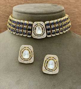 Mariage indien femmes Kundan collier ras du cou bijoux de mariée traditionnel Polki Kundan collier Moissanite collier - Product Image 3