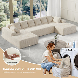 Cloud Extendable Sectional Chaise Lounge U-Shaped No Assembly Required Deep Seat Modular Set Hall Sponge <b>Foldable</b> - Product Image 3