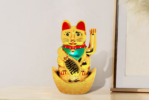 Chat porte-bonheur japonais en plastique de 7 pouces, alimenté par batterie, <span class=keywords><strong>couleur</strong></span> blanc doré noir, bras qui bouge, chat porte-bonheur <span class=keywords><strong>Maneki</strong></span> <span class=keywords><strong>Neko</strong></span> pour la décoration de la voiture et de la maison - Product Image 3