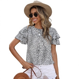 Abbigliamento Jietemeng 2023 Nuova Collezione Estiva Europea e Americana, <span class=keywords><strong>Camicia</strong></span> da Donna con <span class=keywords><strong>Collo</strong></span> Tondo, Maniche Corte con <span class=keywords><strong>Volant</strong></span>, Vestibilità Comoda - Product Image 1