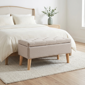 Panca contenitore imbottita da 32 pollici con poggiapiedi e vassoio integrato, design quadrato per camera da letto o soggiorno - Product Image 1