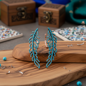 Micro Turquoise <b>Ear</b> <b>Cuff</b> Turkish Wholesale Handcrafted 925 <b>Silver</b> Sterling Earrings for Women - Product Image 3