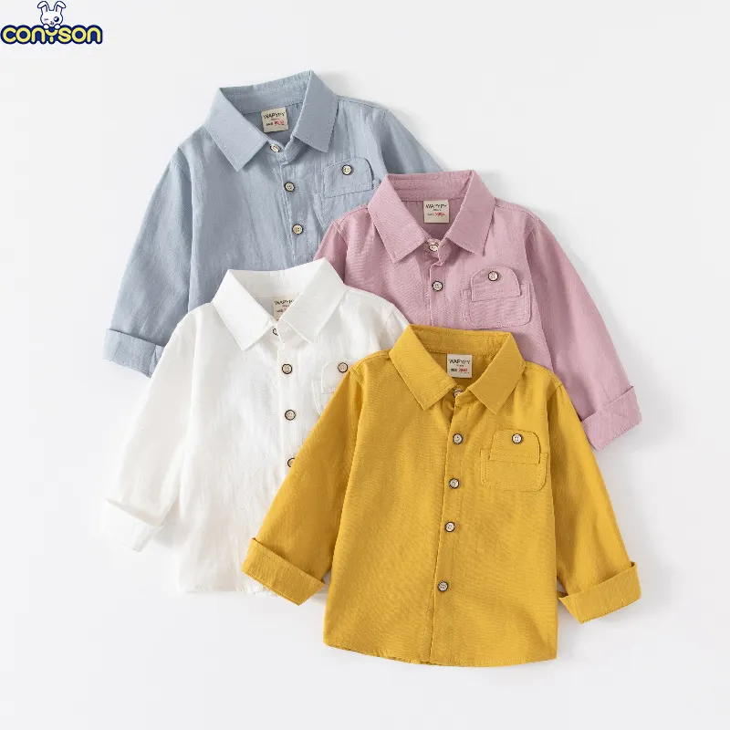 Conyson Bulk Spring Boys Pocket Custom Unisex Solid Color Plain Vintage 2-7 Years School Polo T-shirt long-sleeved Kids Shirt