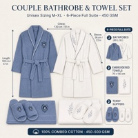 Ensemble de 6 peignoirs pour couple, 100% coton éponge, serviettes de bain, serviettes de toilette, pantoufles, broderie personnalisée
