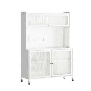 Tall <b>Kitchen</b> Pantry Cabinet with Glass Doors & Adjustable Shelves, <b>Storage</b> <b>Cupboard</b> for <b>Kitchen</b> Living Room Dining - Product Image 3