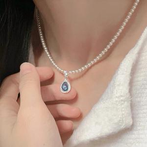 Pendentif en argent pur S925, goutte de pluie nuageuse brossée, avec perle d'eau douce, collier élégant pour femmes, design de niche - Product Image 4