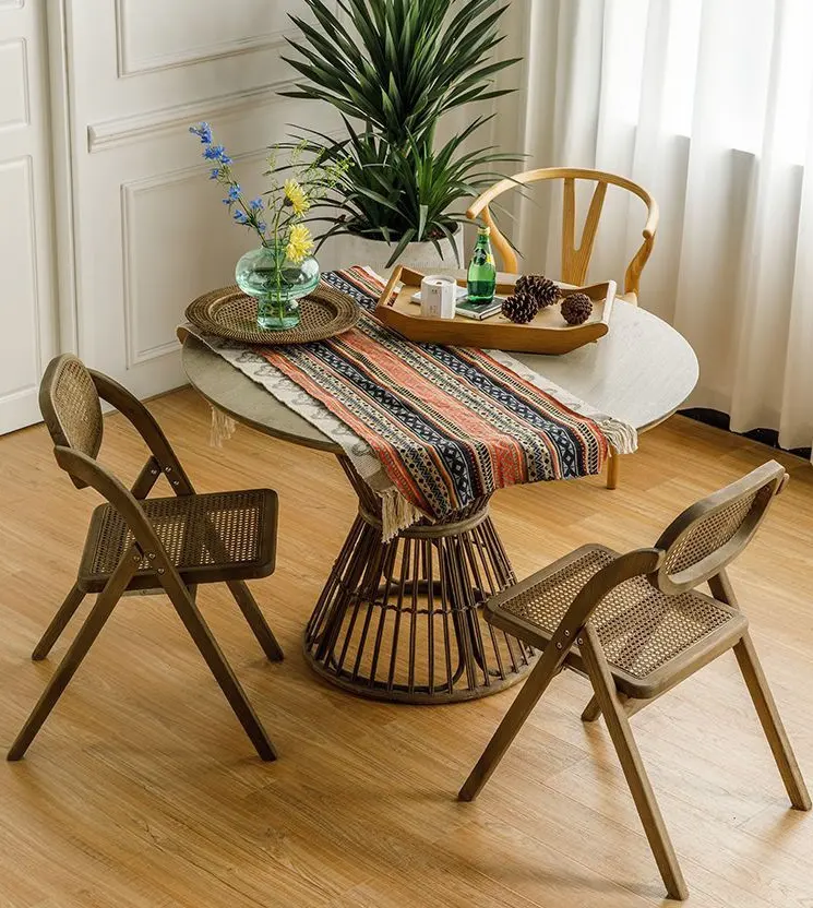 Лучшая Цена Французский Современный стиль складной стул из ротанга спина твердой древесины обеденный стул складной стул