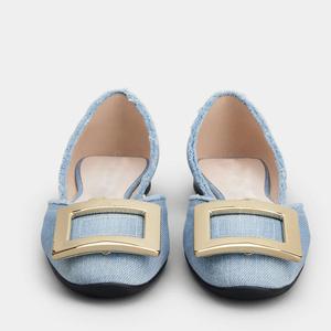 Luxury Famous Brand <b>Denim</b> Upper With Buckle Design Square Toe Shape Casual Dress Slip on Flat Woman Shoes - Product Image 5