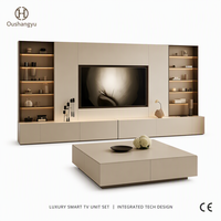 Collection Salon Sur Mesure 2026 : Meuble TV Intégré Murale et Ensemble Table Basse Carrée – Mur Multimédia Minimaliste Blanc Nacré