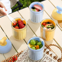 Hoogwaardige verzegelde pot met deksel en vork, draagbaar voor fruit, yoghurt, havermout, salade, sap, melk; ideaal voor ontbijt, kantoor en kamperen.