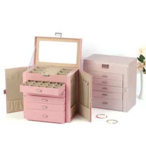 Fashion Aesthetic 5-Layer Drawer Storage Leather Jewelry Case Elegant Jewelry Box For Organizer Display