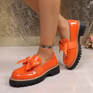 2026 New Women PU Solid Color Bowknot Slip-on Loafers Rubber Chunky Heel Sexy Casual Plus Size Daily <b>Shoes</b> - Product Image 5