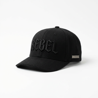 Casquette de baseball noire personnalisée avec broderie 3D en relief, style streetwear gothique, plaque métallique, marque privée, faible MOQ, fabricant en gros