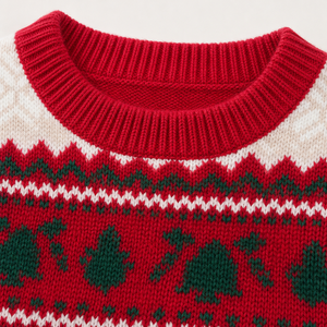 Pull en maille personnalisé avec logo pour homme, motif Fair Isle <span class=keywords><strong>rouge</strong></span>, col rond, épaules tombantes, coupe longue, en polyester, idéal pour l'automne et l'hiver - Product Image 6