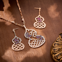 Laiton creux petit poisson rouge gourde Long collier boucles d'oreilles deux pièces ensemble cubique zircone femmes cadeau d'anniversaire