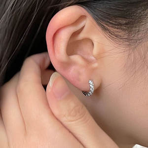 S925 Sterling Silver <b>Fine</b> <b>Stud</b> <b>Earrings</b> Fried Dough Twists Zircon Ear Buckle Small Design Light Luxury Earhole <b>Earrings</b> - Product Image 4