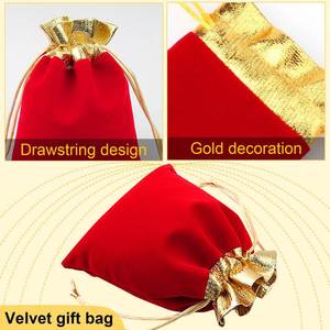 Pochette en velours pour bonbons pour mariages, fêtes, anniversaires, Noël - Sac de rangement cadeau en velours de coton doux avec cordon de serrage - Product Image 3