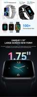 Reloj Inteligente VALDUS 2025 para Mujer con Pantalla de 1.75 Pulgadas, Soporte para Monitoreo de Frecuencia Cardíaca y Presión Arterial, Smartwatch VS13 Resistente al Agua IP68 para Mujer