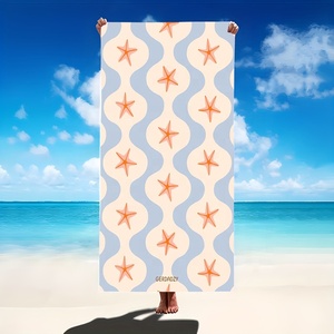 Asciugamano da spiaggia a righe con stelle <span class=keywords><strong>marine</strong></span> <span class=keywords><strong>blu</strong></span> e arancioni, motivo marino ad acquerello, in microfibra ad asciugatura rapida - Product Image 2