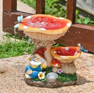 Gnome nain champignon lumière solaire mangeoire de bain d'oiseau ornements de jardin résine étanche - Product Image 2