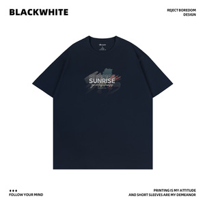 Camiseta Negra de Jersey para Mujer, 100% Algodón, Estampada, Manga Regular, Transpirable, Q217, Hecha en China - Product Image 2