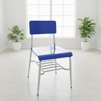 Chaise d'école empilable en contreplaqué HPL avec plateau porte-documents intégré, structure métallique électrolytique durable pour écoles et bureaux