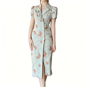 Robe midi blanche brodée florale pour <span class=keywords><strong>femme</strong></span>, élégante, à manches courtes, col en V, ceinturée, coupe trapèze, pour soirée, jardin, mariage, invité, personnalisable OEM/ODM - Product Image 1