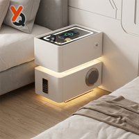 Mesita de Noche Inteligente de MDF con 2 Cajones, Altavoz Bluetooth, Carga Inalámbrica, LED, USB, Moderna, Ecológica, Personalizable para Dormitorio, Comedor, Hotel