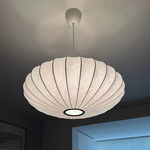 Modern Saucer Pendant Lamp 60cm Dia White Silk Shade E27 LED 3000K Warm <strong>Light</strong> <strong>Dining</strong> <strong>Room</strong> Kitchen Island Hanging <strong>Light</strong> <strong>Fixture</strong> - Product Image 3