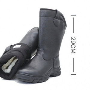 Bottes d'hiver pour hommes, noires, mi-hautes, en cuir de vachette, doublées de laine chaude, bottes hautes pour temps froid - Product Image 2