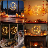 Guirlande lumineuse LED RUIYI Eid Mubarak à piles AA, lumières chaudes, étanche, en fer forgé, motif lune, étoile et château, pour l'Aïd et le Ramadan