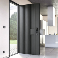 Porte d'entrée pivotante en aluminium sur mesure de luxe avec éclairage LED bleu, grandes portes d'entrée en acier inoxydable noir