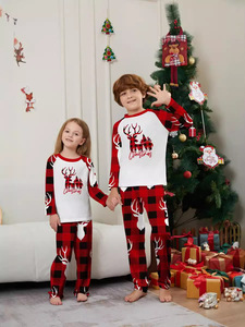 Estilo Americano Europeu Cervos Do Natal Família Impresso Casa Pijama Roupas De Outono com Xadrez Vermelho New Cartoon Patterned Suit - Product Image 3