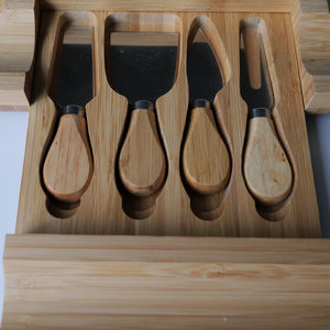 Cross-border bamboo cheese board <b>set</b>, <b>square</b> drawer, cutting board, pizza board with four knives - Product Image 2