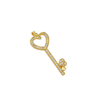 [Cobre Verdadero Dorado] Joyería Artesanal Estilo Coreano y Americano con Microincrustaciones de Circonio, Estilo Heartstrings Key Ins - Product Image 1