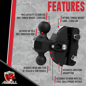 Enganche <span class=keywords><strong>de</strong></span> Suspensión Ambull al por Mayor, Capacidad <span class=keywords><strong>de</strong></span> 22,000 lb, Supresor <span class=keywords><strong>de</strong></span> Impactos <span class=keywords><strong>de</strong></span> Servicio Pesado, Doble <span class=keywords><strong>Bola</strong></span> <span class=keywords><strong>de</strong></span> 2" y 2-5/16" - Product Image 2